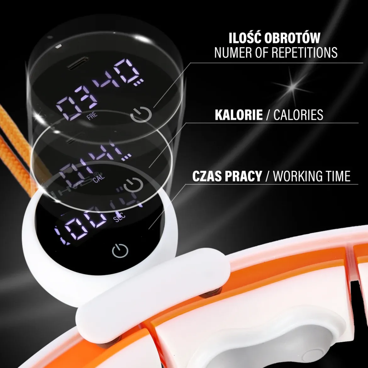 ZESTAW HULA HOP MAGNETYCZNY WHITE/ORANGE HHM21 Z LICZNIKIEM HMS + PAS WYSZCZUPLAJĄCY BR1313