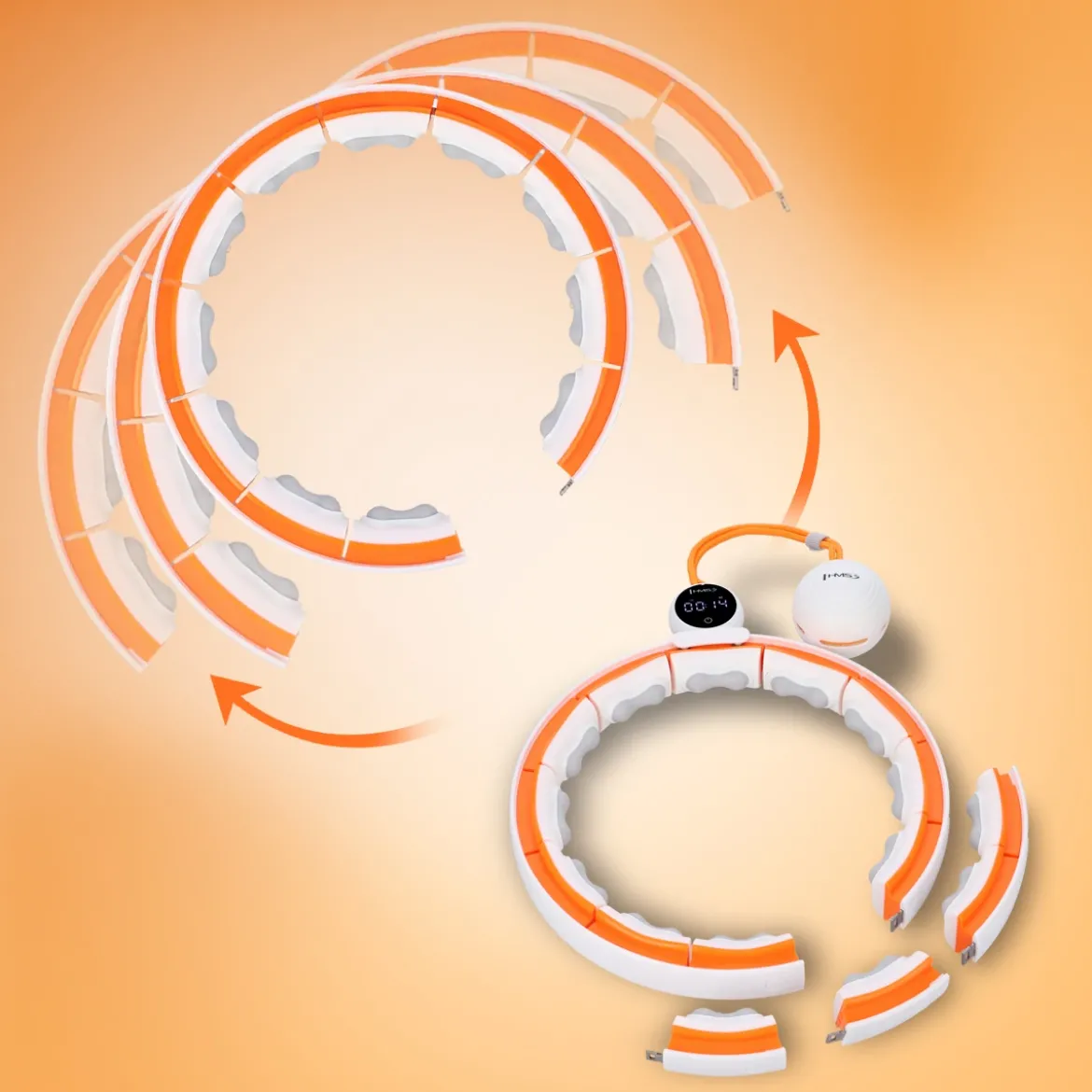 ZESTAW HULA HOP MAGNETYCZNY WHITE/ORANGE HHM21 Z LICZNIKIEM HMS + PAS WYSZCZUPLAJĄCY BR1313
