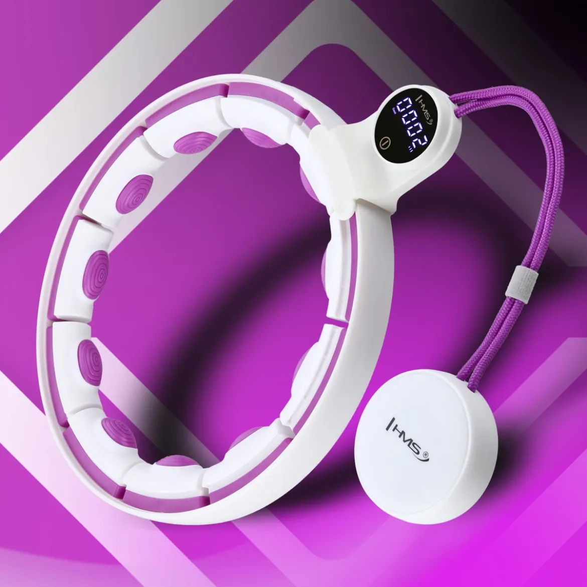 ZESTAW HULA HOP MAGNETYCZNY WHITE/VIOLET HHM17 Z LICZNIKIEM HMS + PAS WYSZCZUPLAJĄCY BR163 BLACK