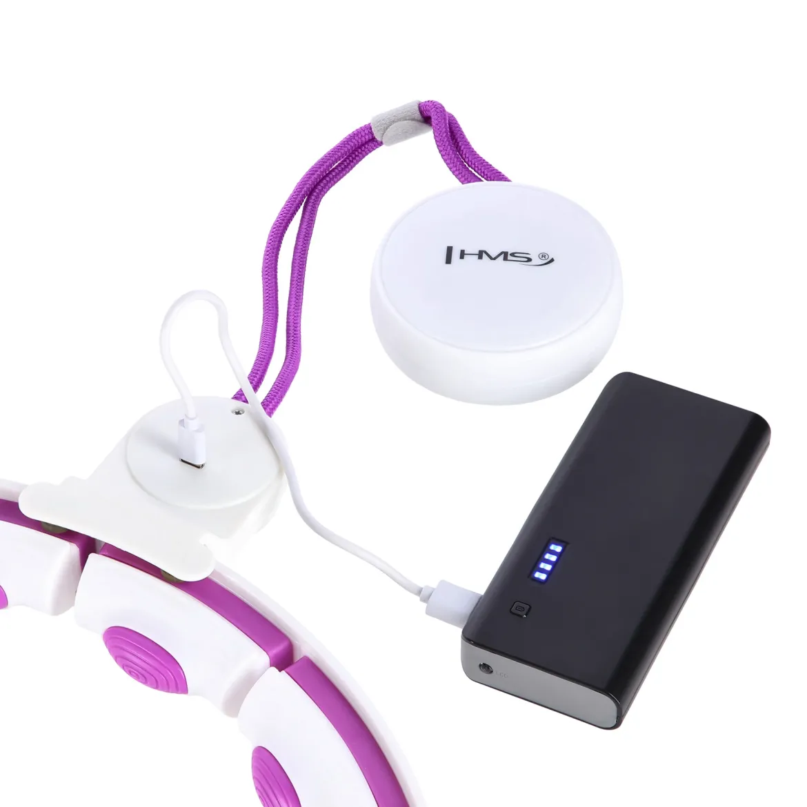 ZESTAW HULA HOP MAGNETYCZNY WHITE/VIOLET HHM17 Z LICZNIKIEM HMS + PAS WYSZCZUPLAJĄCY BR163 BLACK