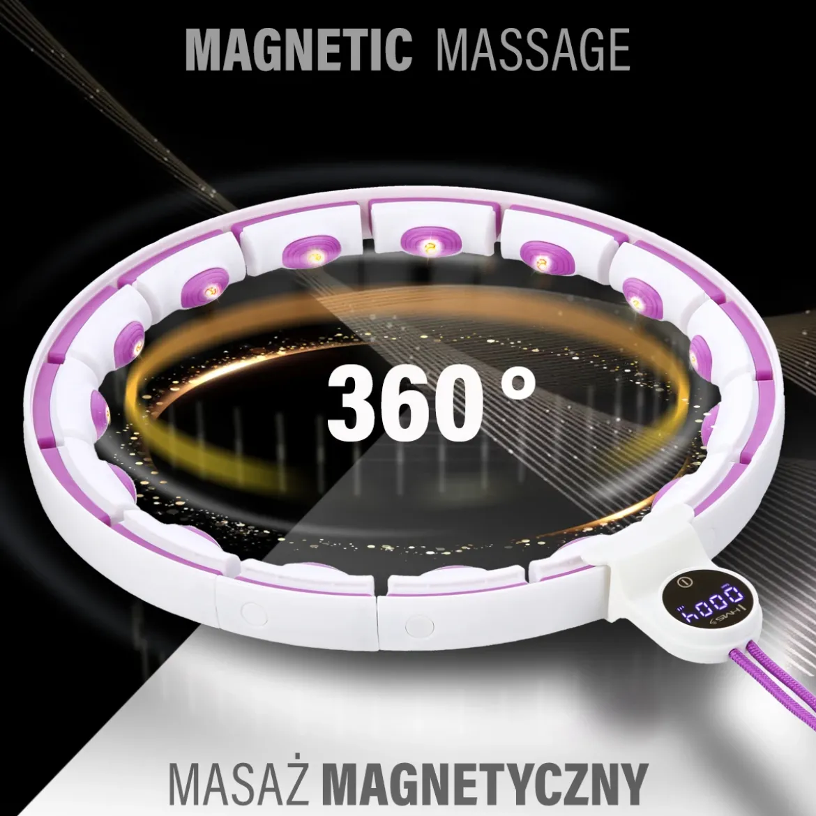 ZESTAW HULA HOP MAGNETYCZNY WHITE/VIOLET HHM17 Z LICZNIKIEM HMS + PAS WYSZCZUPLAJĄCY BR163 BLACK