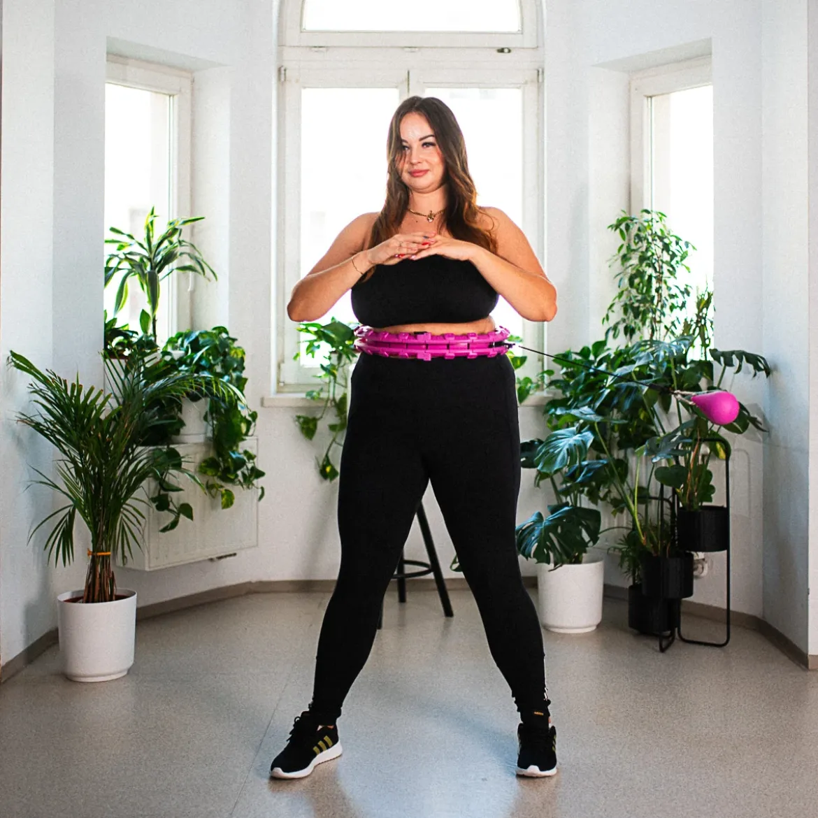 ZESTAW HULA HOP PLUS SIZE HHW12 VIOLET Z WYPUSTKAMI I OBCIĄŻNIKIEM HMS + PAS BR163 BLACK
