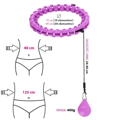 ZESTAW HULA HOP PLUS SIZE HHW12 VIOLET Z WYPUSTKAMI I OBCIĄŻNIKIEM HMS + PAS BR163 BLACK